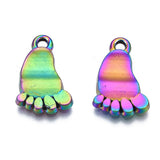 5 Pcs, 18x11.5mm, Rainbow Alloy Footprints Charms MultiColor