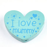 10 Pcs, 23x29mm, Wood Heart Beads I Love Mummy, For Mother's Day Jewelry Making
