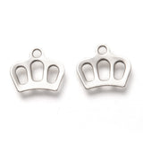 10 Pcs, 8x10mm 201 Stainless Steel Crown Charms Silver
