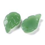 10 Pcs, 18x10mm, Jade Glass Leaf Charms Green