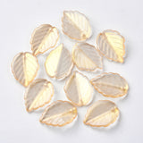 10 Pcs, 23.5x17mm, Glass Leaf Charms Golden