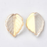 10 Pcs, 23.5x17mm, Glass Leaf Charms Golden