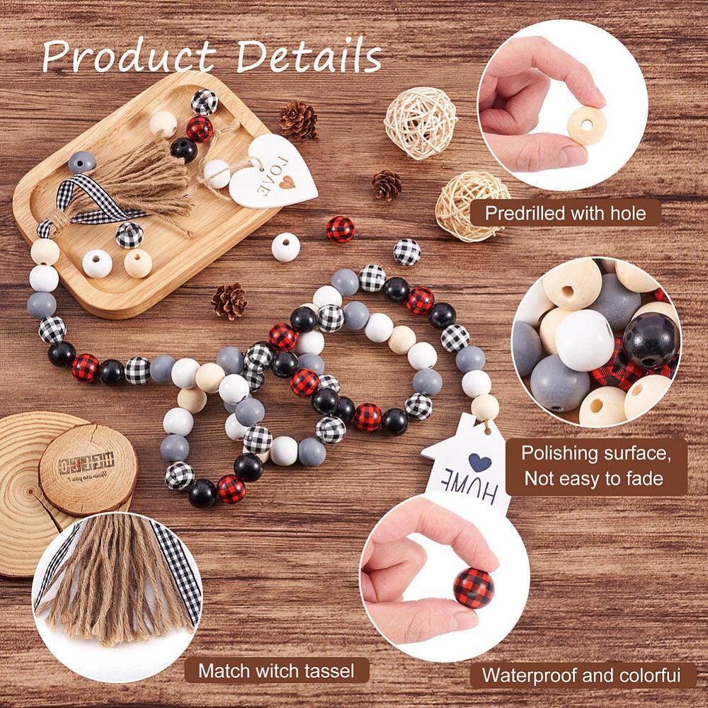 DIY Jewelry Making Kit, Wood Beads Pendants, Tassel Ribbon