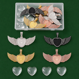 DIY Pendant Making Kits, with Alloy Rhinestone Pendant Cabochon, Glass Cabochons, Heart and Wing, Mixed Color, Glass Cabochons