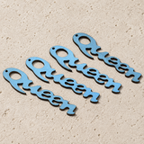 17x74x2.5mm. Wood Pendants, Word Queen, Deep Sky Blue