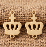 20x13x1.5mm, 201 Stainless Steel Crown Connectors Real 18K Gold Plated