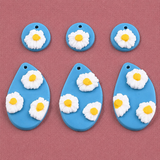 33.5x19.5x5.5mm, Handmade Polymer Clay Charms, Teardrop with Flat Round with Flower, Deep Sky Blue Drop