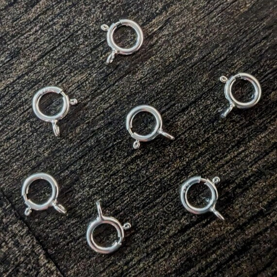 10 Pcs, Brass Rhodium Plated Spring Ring Clasps