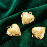 15.2x13.2x4.6mm, Brass Locket Pendants, Photo Frame Heart Charms Golden