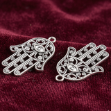 33x23x2mm, Tibetan Style Alloy Cabochon Setting for Enamel, Cadmium Free & Lead Free, Hamsa Hand/Hand of Miriam.