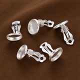 10 Pcs, 16x14mm, Flat Round Brass Clip-on Earring Settings, Jewelry Findings, Nickel Free, Silver Color Plated,
