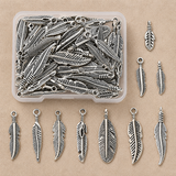 10 Style Tibetan Style Alloy Pendants, Feather, Antique Silver,