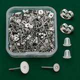 DIY Earring Making Kits, Stainless Steel Flat Round Blank Stud Earring, Stainless Steel & Ear Nuts 400pcs/box