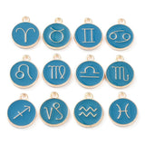 12Pcs 12mm Dark Cyan Constellation Enamel Pendants