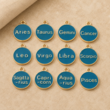 12Pcs 12mm Dark Cyan Constellation Enamel Pendants