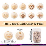 90Pcs 20mm Laser Engraved Theaceae Wooden Beads
