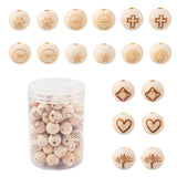 90Pcs 20mm Laser Engraved Theaceae Wooden Beads