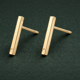 2 Pairs Brass Stud Earring Findings Real 18K Gold Plated 12.5x1.5mm