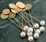 3 Inch Brass Flat Round Tray Pearl  Lapel Pin