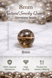 1 String 8mm Natural Smoky Quartz Gemstone Beads