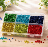 2 Cut Silver Line Glass Seed Beads DIY Kit for Jewellery Making, Beading, Embroidery and Art and Crafts, Size 11/0 (2mm)