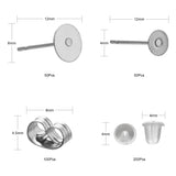 DIY Earring Making Kits, Stainless Steel Flat Round Blank Stud Earring, Stainless Steel & Ear Nuts 400pcs/box