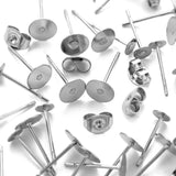 DIY Earring Making Kits, Stainless Steel Flat Round Blank Stud Earring, Stainless Steel & Ear Nuts 400pcs/box