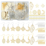 DIY Blank Earring Making Kit, Including Moon & Star & Kite & Leaf Natural Poplar Wood Pendants, Iron Earring Hooks, Platinum & Golden, 152Pcs/box