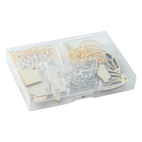 DIY Blank Earring Making Kit, Including Moon & Star & Kite & Leaf Natural Poplar Wood Pendants, Iron Earring Hooks, Platinum & Golden, 152Pcs/box