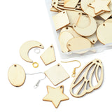 DIY Blank Earring Making Kit, Including Moon & Star & Kite & Leaf Natural Poplar Wood Pendants, Iron Earring Hooks, Platinum & Golden, 152Pcs/box