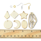 DIY Blank Earring Making Kit, Including Moon & Star & Kite & Leaf Natural Poplar Wood Pendants, Iron Earring Hooks, Platinum & Golden, 152Pcs/box