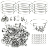 DIY Charm Bangle Making Kit, Adjustable Bangle Making, Alloy Charms, Star & Crab & Butterfly & Tree, Platinum, 90Pcs/bag