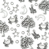 DIY Charm Bangle Making Kit, Adjustable Bangle Making, Alloy Charms, Star & Crab & Butterfly & Tree, Platinum, 90Pcs/bag