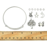 DIY Charm Bangle Making Kit, Adjustable Bangle Making, Alloy Charms, Star & Crab & Butterfly & Tree, Platinum, 90Pcs/bag