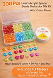 300 Pcs, 8mm Heart Acrylic Spacer Beads Multicolor DIY Kit With 10 Mtrs Elastic Thread DIY Jewelry Bracelet Earring Necklace Craft Making