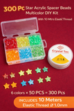 300 Pcs, 10mm Star Acrylic Spacer Beads Multicolor DIY Kit With 10 Mtrs Elastic Thread DIY Jewelry Bracelet Earring Necklace Craft Making