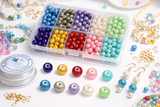 500 Pcs, 6mm Pearls Glass beads With Metal Findings, Elastic and Nylon Thread for Jewellery Making DIY Kit