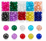 200pcs 8mm Crackle Round Acrylic Beads 10 Grid Box DIY Kit For Jewellery Making