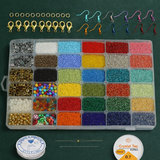 36 Grid Cells Glass Seed , Pearls, Acrylic and Alphabet Beads DIY Kit with Thread, Needle and Findings for Jewellery Making, Beading