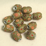 10 Pcs. Lac Oval Beads Green Olive 15x12mm