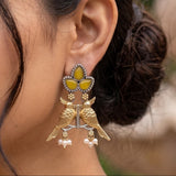 Twin Sparrow Dual Tone Oxidised Earrings
