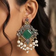Royal Pearl Bloom Dual Tone Oxidised Earrings