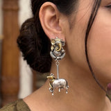 Ganesha Kamdhenu Dual Tone German Silver Earrings