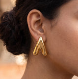 Vintage Golden V Stainless Steel Stud Earrings