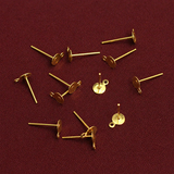 50 Gm Golden Earring Posts Flat Pad Blank Tray Stud