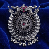 German Silver Floral Peacock Pendant