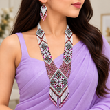 Handcrafted Crimson & Ivory Geometric Beaded Necklace