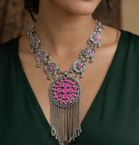 German Silver Multicolor Meenakari Necklace