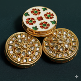 4 Pcs, Kundan Connectors Round Golden