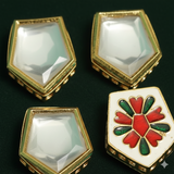 4 Pcs, 23x29mm, Kundan Connectors Golden